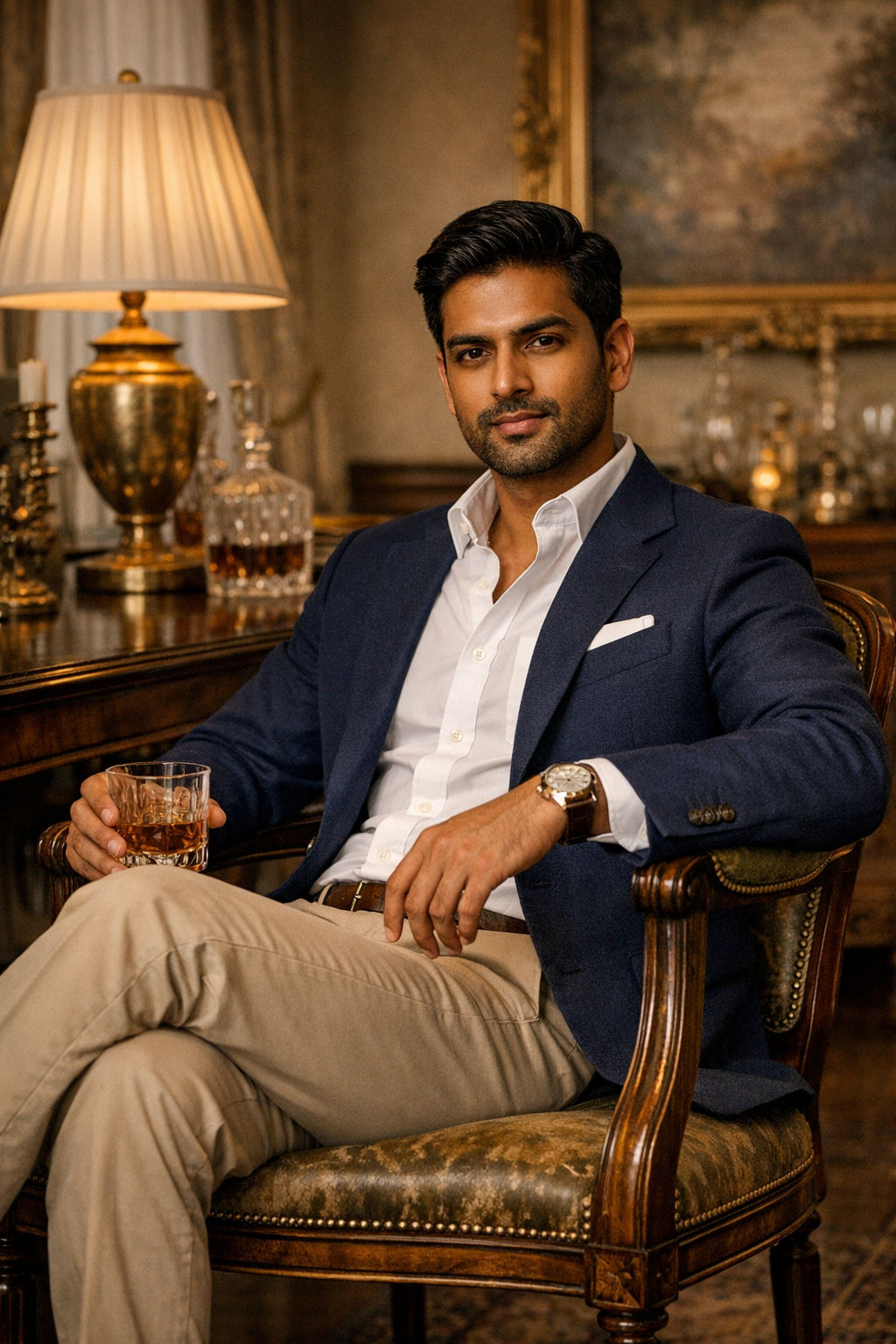 Confident man in elegant dining room