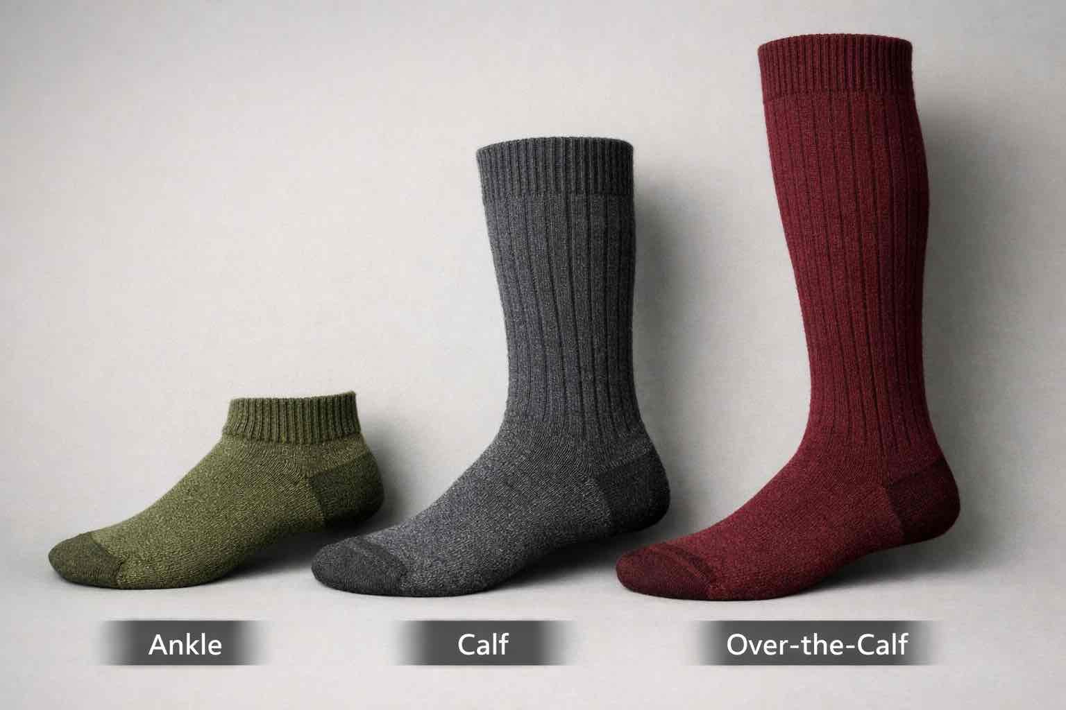 wool sock variety in different lengths