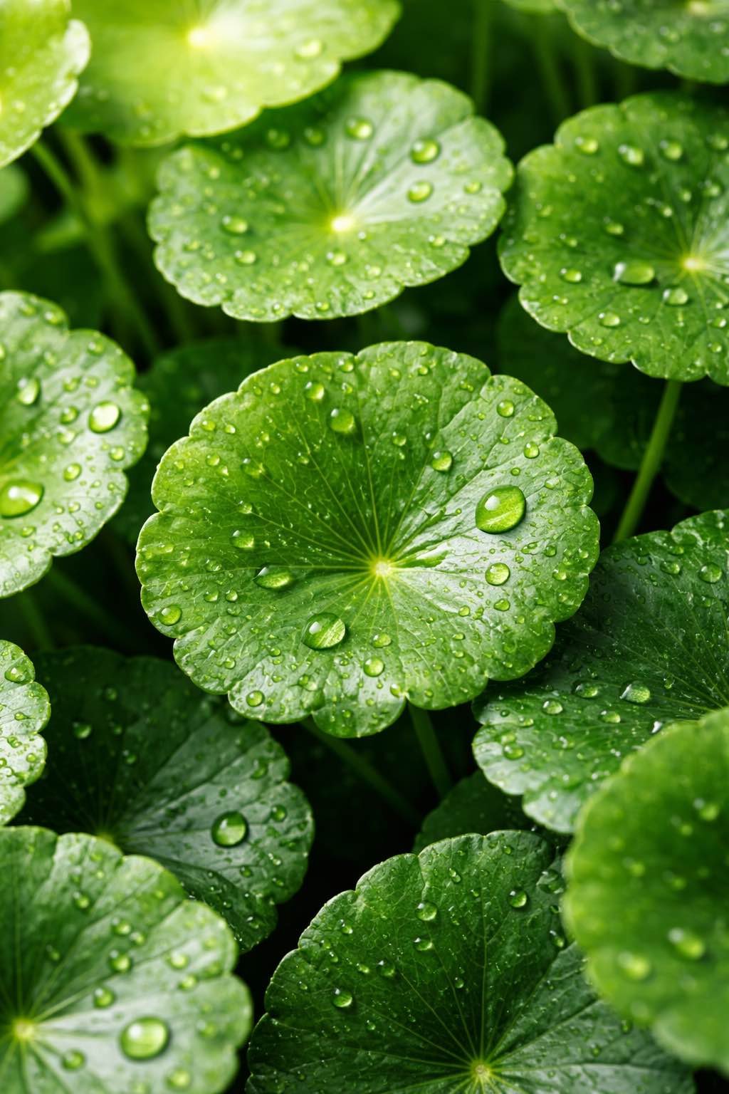 Dew-kissed Centella Asiatica leaves